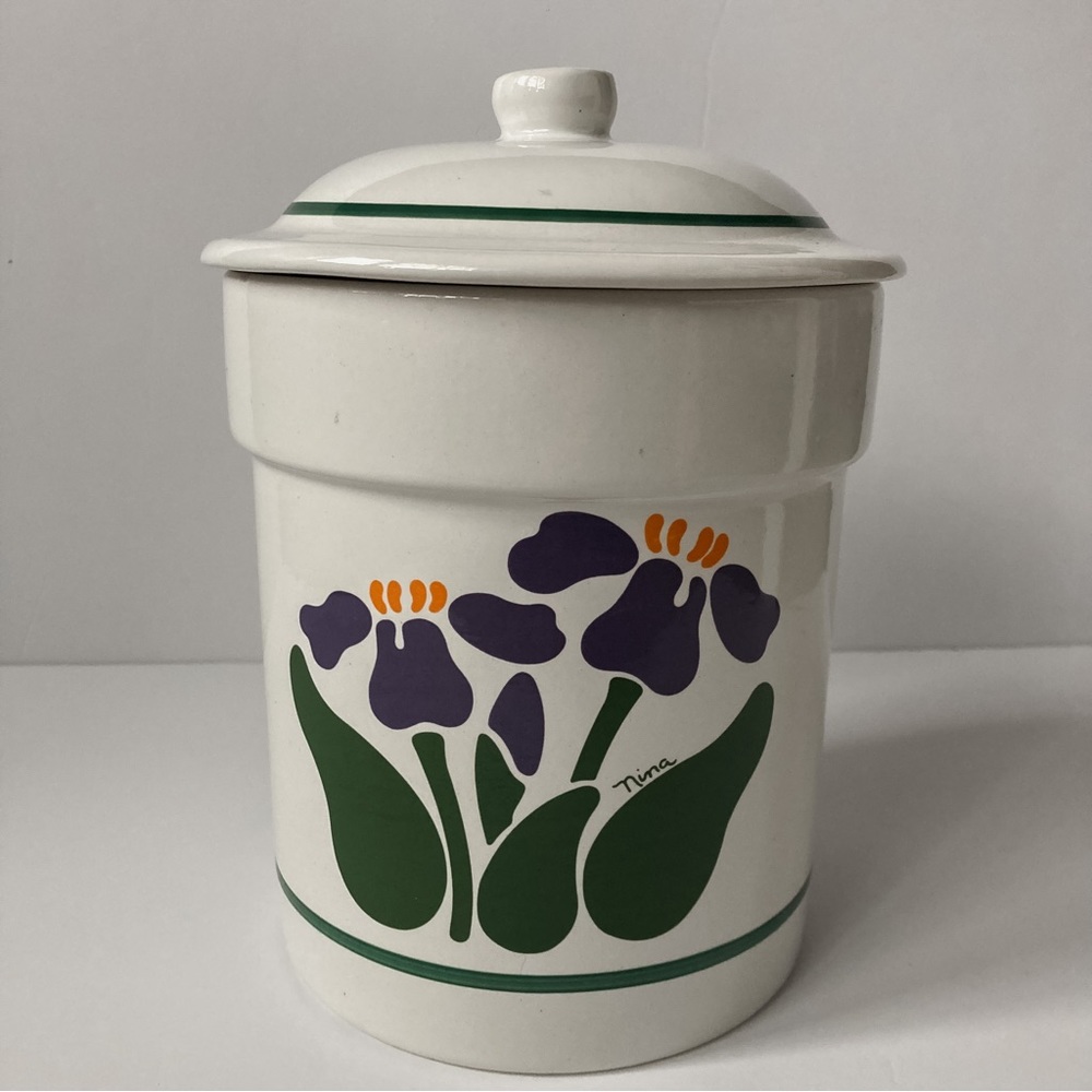 Vintage 1983 Treasure Craft Nina Purple Irises Canister